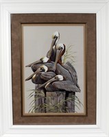 ART LAMAY FRAMED SIGNED COUCH POTATO PELICANS