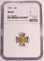 1851 GOLD DOLLAR (G$1) MS62