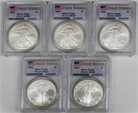 2006 SILVER EAGLES FIRST STRIKE MS69 PCGS-LOT OF 5