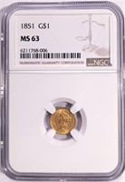 1851 GOLD DOLLAR (G$1) MS63