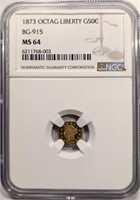 1873 OCTAGONAL CALIFORNIA FRACTIONAL GOLD 50C
