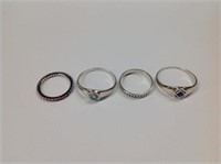 4pc .925 sterling silver Rings; w/ multi color