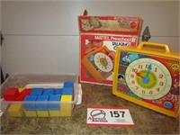 Mattel Talking Clock, Wooden Blocks, Pull Toy