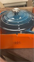 Le Creuset enamelled cast iron pot blue color