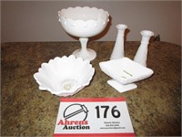 Milk Glass Bowls (3) and Candle Holders