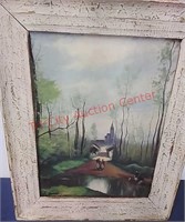 Antique Signed canvas painting  framed 16x20