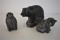 SCULPTURES BY WOLF ORIGINAL: 2 BEARS, 1 PENGUIN