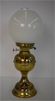 70'S  OIL LAMP HURRICANE  BRASS AND GLASS 18 1/2"
