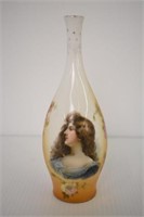 PORTRAIT STEM VASE, HAND PAINTED, BAVARIAN 8 1/2"