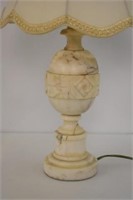 MARBLE TABLE LAMP - 19" TALL, CARVED ROSES