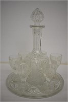 PRESSED GLASS 9 PIECE DECANTER SET