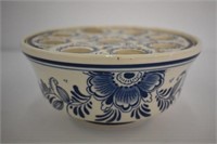 BOWL WITH FLOWER FROG BY DELFT 6 1/2" DIAMETER