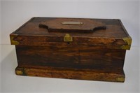 WOODEN TOOL BOX WITH BRASS CORNERS -  10" X 24"
