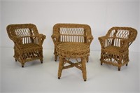 WICKER DOLL  FURNITURE - 4 PIECE  LOT - 8 H