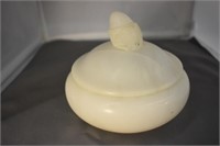 ALABASTER LIDDED DISH WITH ACORN TOP - 5" HIGH