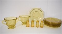 DEPRESSION GLASS - AMBER - YELLOW - 13 PIECES