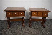 PAIR OF TRESSEL BASE END TABLES WITH DRAWERS