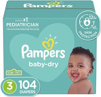 Diapers Size 3, 104 Count - Pampers Baby Dry