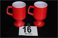 Pair Red Milk Glass Mugs