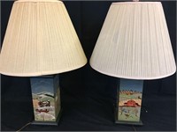 Vintage Hand Painted Lamps & Various Lights