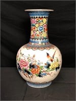 Floral Hand Painted Vase with Birds