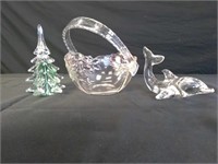 Glass Decor Lot x3 (Basket, Dolphin, Tree)
