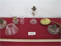 Oil lamp and parts, wall reflector
