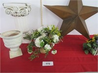 Metal star, urn, floral, plant pedestal