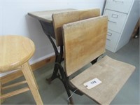 Wood stools, wood school desk, metal vanity chair