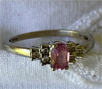 10k White Gold, Pink Sapphire & Diamond Ring by