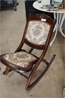 Vintage Folding Rocker w/Embroidered Seat & Back