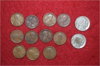 (11) Wheat Pennies & (2) Buffalo Nickels