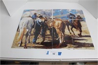 "Montana Cowboy" Painted Tile. 12 pc. Set