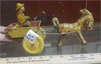 Vintage Metal Toy Donkey and Cart