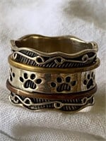 Sterling Silver Paw Print Spinner Ring Sz 8