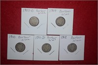 (9) Barber Dimes 1903 to 1912 Mix