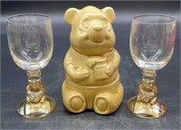 1988 Pooh Trinket Box and Vintage Glasses