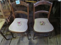 Pair Padded Wood Chairs