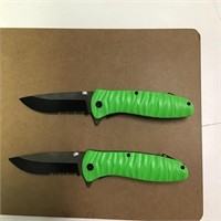 Green handle knife set of 2