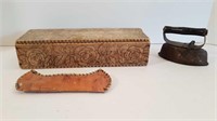 SMALL ANTIQUE IRON + BIRCH BARK CANOE +