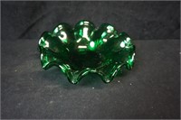 Green Ruffle Crackle Glass Bowl