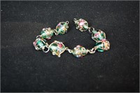 Green Glass Bracelet with Wire Flowers