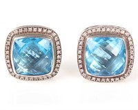 DAVID YURMAN STERLING BLUE TOPAZ DIAMOND EARRINGS