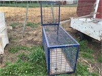 Blue steel animal crate and small wire cage