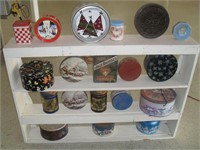 PAINTED SHELF WITH COLLECTIBLE TINS