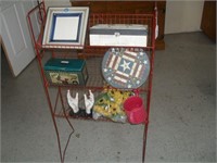 RED WIRE RACK WITH COLLECTIBLES