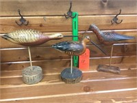 3 carved painted shore birds