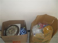 2 BOXES OF MARDI GRAS BEADS, PILLOWS AND OTHER
