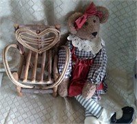 Vintage 22" Bear with Vintage Wicker Chair