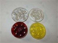 Four Glass Flower Frogs (Red, Yellow, Clear)